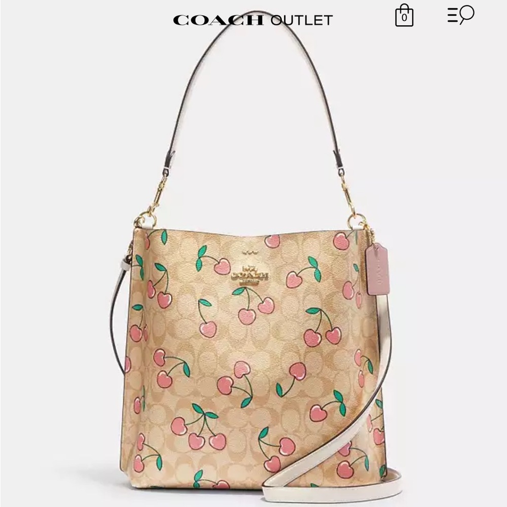 Coach Mollie Bucket Bag in Signature Canvas with Cherry Heart Print